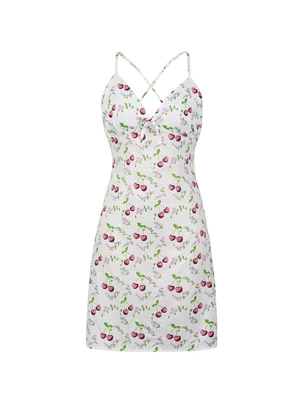 IFOMT Cherry Print Backless Mini Dress