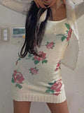 IFOMT Knitted Sleeveless Floral Mini Dress
