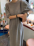 IFOMT 2024 New Fashion Elegant Vintage Textured Short Sleeves Long Slit Sweater Dress