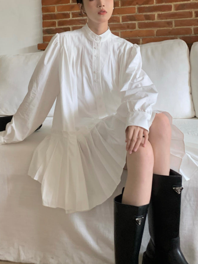 IFOMT 2024 New Fashion Elegant Retro A-line Pleated Preppy Shirt Dress