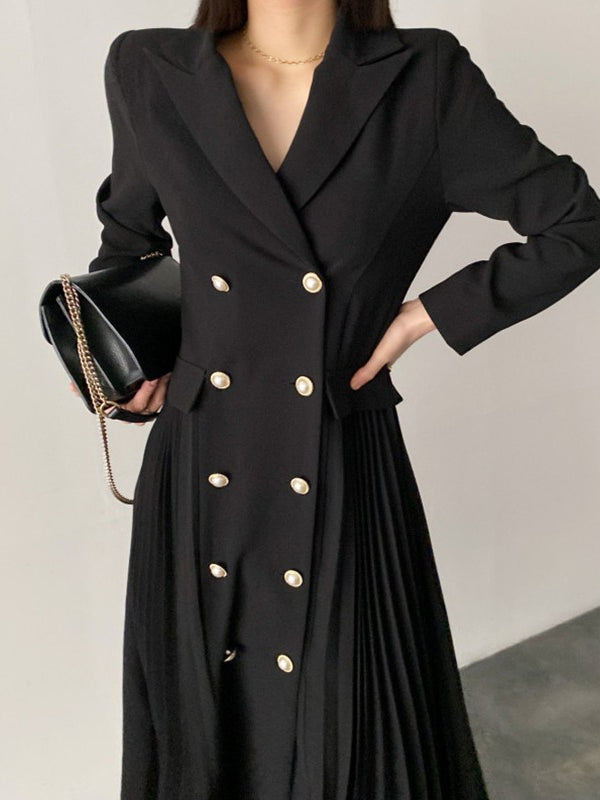 IFOMT 2024 New Fashion Elegant Elegant Double Breasted Waist Pleated Coat Dress