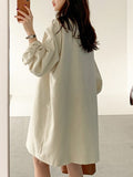 IFOMT 2024 New Fashion Elegant Simple Round Neck Breasted Loose Puff Sleeve Dress