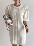 IFOMT 2024 New Fashion Elegant Elegant Short-sleeved Knitted White Short Dress