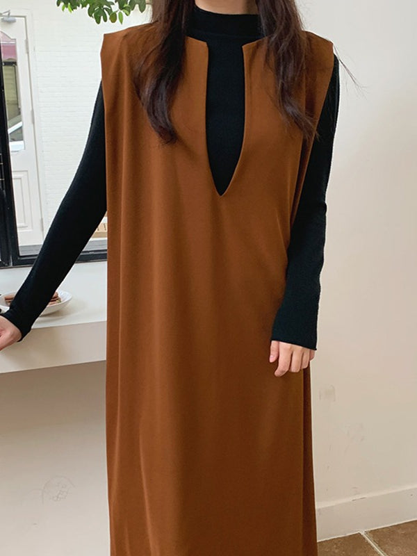IFOMT 2024 New Fashion Elegant Loose V-neck Sleeveless Long Vest Dress
