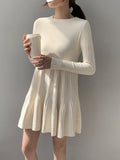 IFOMT 2024 New Fashion Elegant Cute A-line Pleated Slim Knitting Short Dress