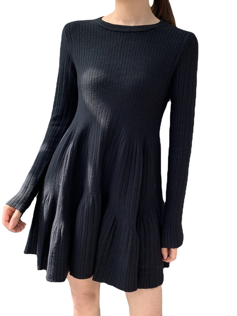IFOMT 2024 New Fashion Elegant Cute A-line Pleated Slim Knitting Short Dress
