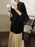 IFOMT 2024 New Fashion Elegant Loose Long-sleeved Split-joint Velvet Dress
