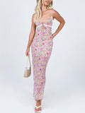 IFOMT Floral Lace Trim Maxi Dresses