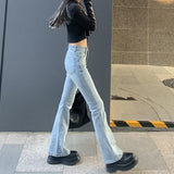 Back to college Flare Jeans Women Bleached Korean Style Chic Slim Trendy Stretchy Hipster Retro Elegant Ulzzang College Street Full Length Lady