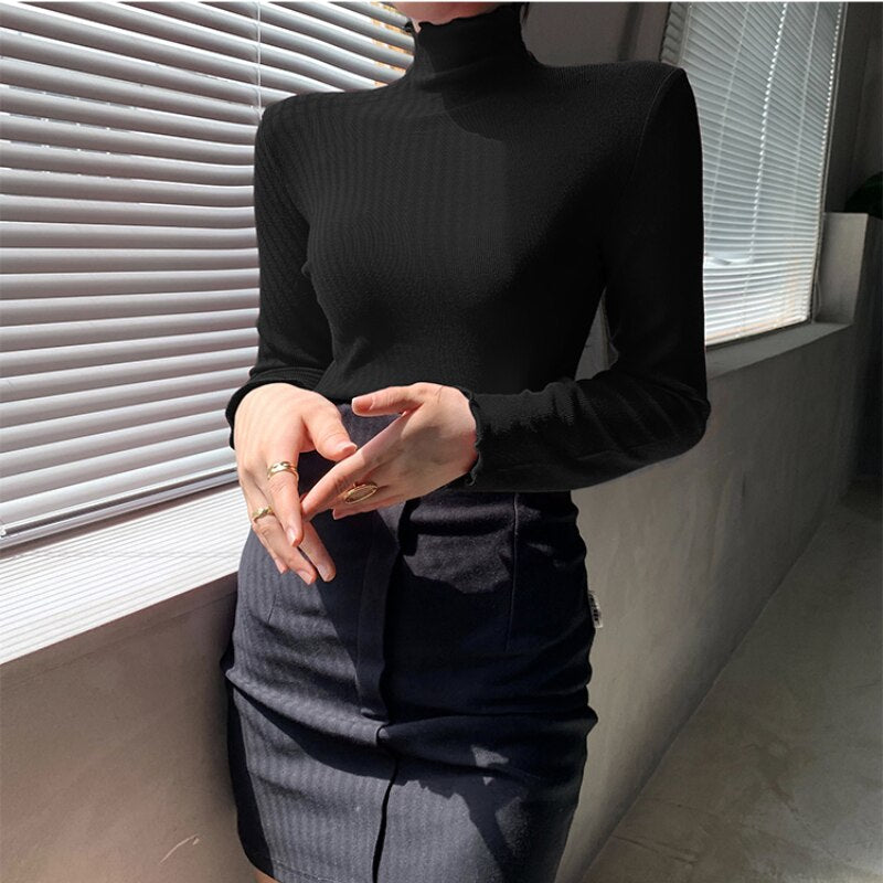 Ifomt Autumn Winter Long Sleeve Women T-shirt Casual Basic Slim Stretch Female Tops Solid Color Woman Base Shirts Fall Outfits 2023