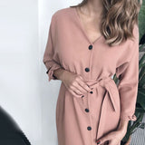 Ifomt Sexy V-Neck Belt Batwing Sleeve Midi Dress Autumn Solid Color High Waist Night Club Party Dresses For Women
