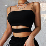 2023 Ifomt  New Fashion Hot   Women Summer   Casual Sleeveless Cut-Out Short Tee Shirt Crop Top Vest Strap Tank Top Blouse
