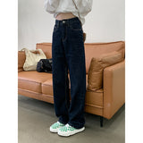 Ifomt Vintage High Waist Women Blue Jeans Korean Fashion Streetwear Wide Leg Jean Female Denim Trouser Straight Baggy Mom Denim Pants