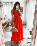 IFOMT  Summer Tunic Maxi Dress V Neck Femme Elegant Ruffles Party Long Dresses Spaghetti Strap Elestic Casual Vestidos Mujer