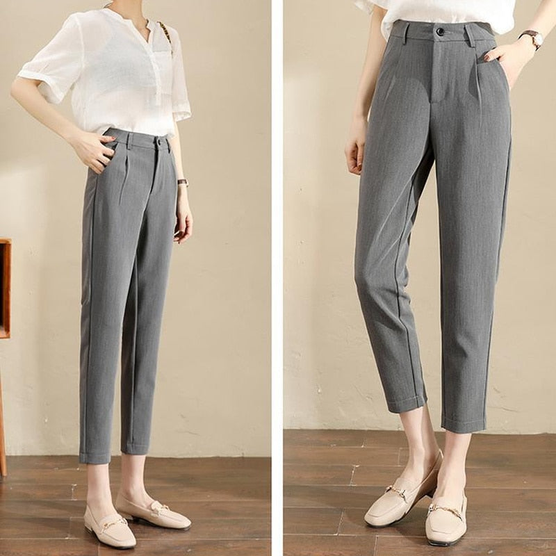 Back to college Casual Pants Women Spring Office Lady Elegant Ankle-Length Harem Trousers Trendy Simple Leisure High-Waist Chic All-Match Female