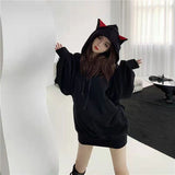 2022 Ifomt Black Kawaii Cat Ears Harajuku Hoodie Women Cute Long Sleeve Sweatshirt Indie Vintage Casual Aesthetic Korean Fashion Clothes