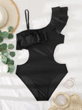 2022 Black Swimsuit Solid One Piece Swimwear Female One Shoulder Bathing Suit Women Swimming Summer Beach Wear