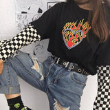 Ifomt Harajuku Gothic T-Shirt Heaven Hell Heart Print Short Sleeve Tops  Tees Ulzzang Vintage Chic Fashion Loose Casual Women Clothing