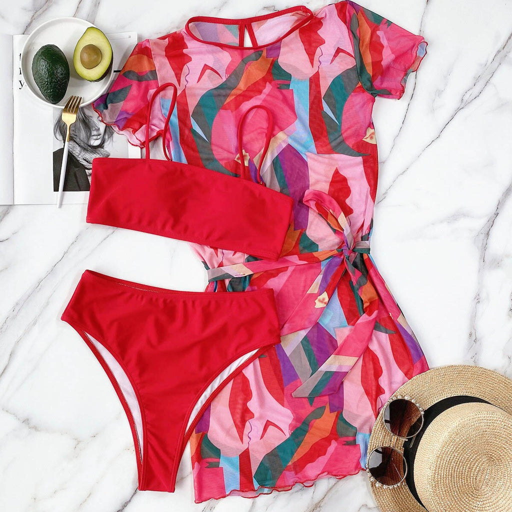 3 Packs Women Swimsuit Cover Up Swimwear High Waisted Bikini   Bikini Set Bandeau Bathing Suit Swimming Suits Beachwear