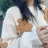 Ifomt Cute Loose Warm Round Neck Tops Harajuku Vintage Casual Korean Version Bear Biscuit Embroidery Fun Kawaii Women Knitted Sweater