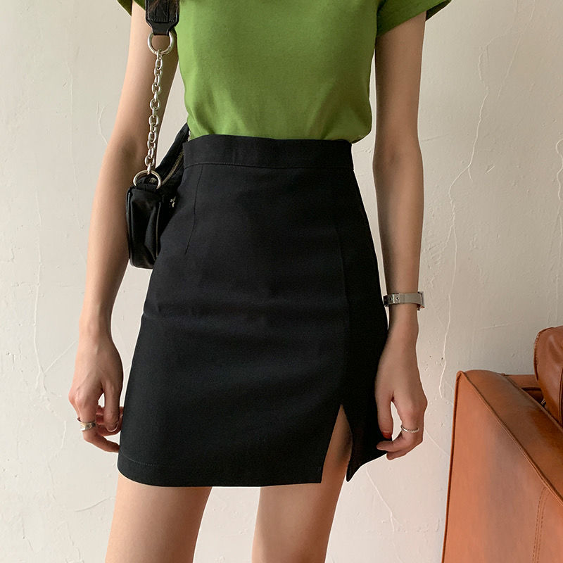 Back to college Skirts Women Solid Mini Slim Black Side-Slit Sexy All-Match Fashionable Elegant Simple Female Chic Streetwear A-Line Above Knee