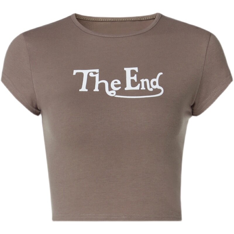 Ifomt The End Letter Print Sexy Crop Tops Women Casual Short Sleeve Cotton Pullover Tees Summer Vintage Slim Streetwear Women T-Shirt