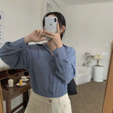 Ifomt Back to college Shirts Women Pure Elegant Office Lady Simple Korean Style Leisure Long Sleeve Blouses Womens All-Match Loose Daily Thin Chic New
