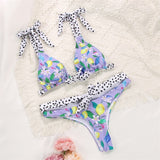 2022 Bikinis Bow Bandage Swimsuit Purple Biquini Lemon Print Swimwear Women Dot Purple Bikini Sets Dragon Fruit Beachwear