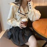Ifomt Back to college Shirts Womens Spring Autumn Elegant Ruffles Sailor Collar Casual Blouses Ladies Kawaii Korean Style Harajuku Female Tops Trendy