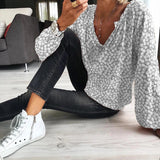 2022 loose women blouse autumn new products women shirts tops fashion casual printing V-neck long-sleeved women blouses