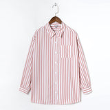 Ifomt Shirts For Women Fashion Tops 2022 Lapel Collar Button Up Striped Shirt Long Sleeve Top Casual Loose Shirt With Chest Pocket