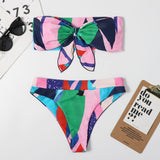 2022 Ifomt Bandeau Bikini Set Bathing Suit Women High Waist Swimsuit Female Push Up Printed Swimwear Bowknot Beach Wear Swim Lady