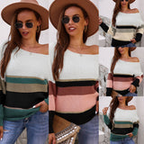 Ifomt Ladies Autumn Winter Women Sweater Striped Casual Warm Jumper Knit Sexy Loose Women Sweaters Pullover Tops Female Pull Knitwear