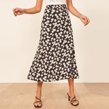 Ifomt Skirts Womens High Waist Vintage Floral Print Summer Skirt Back Zipper Elegant Chiffon Midi Long Skirt Women Clothing