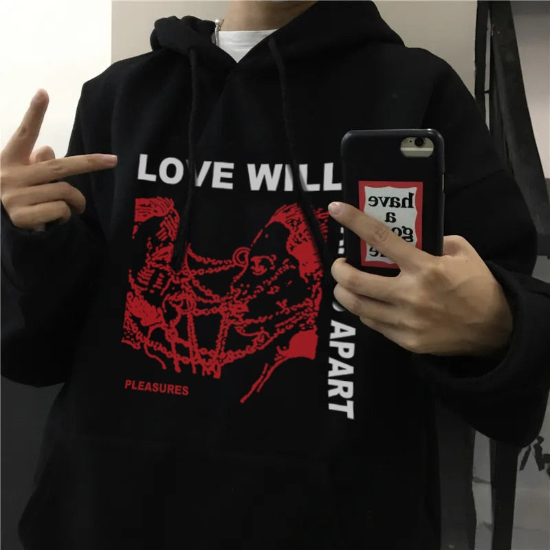 Ifomt Love Will Tear Us Apart Print Tops Hip-Hop Rap Lil Peep Streetwear Chic Punk Harajuku Gothic Women Hooded Pullover Sweatshirt