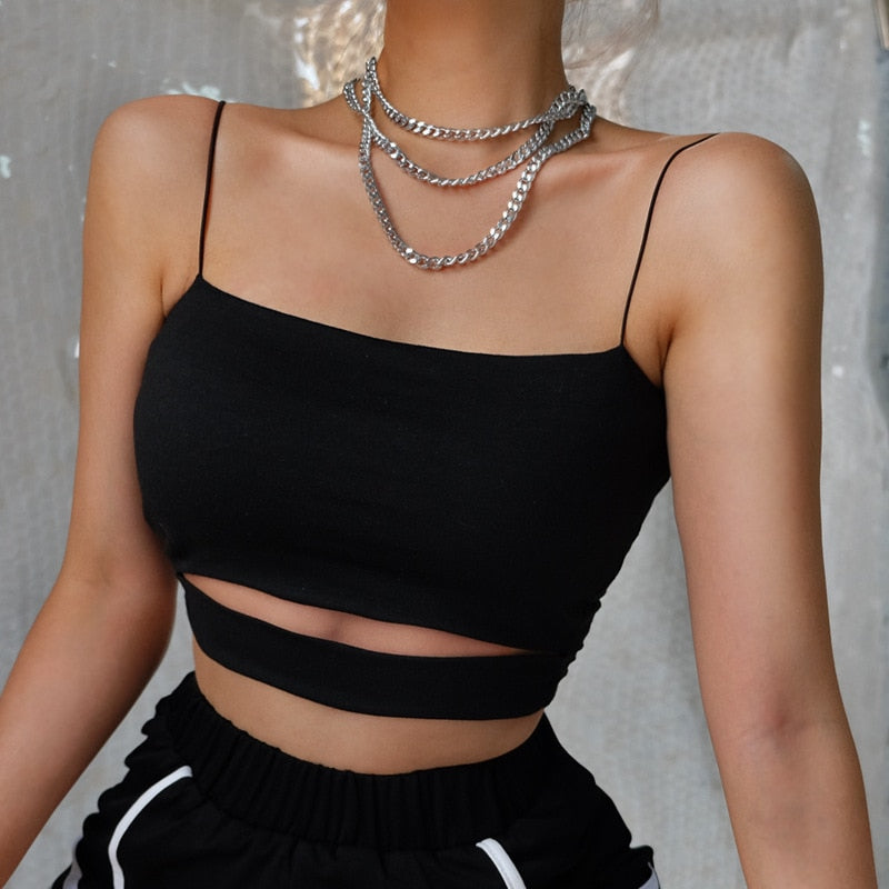 2023 Ifomt  New Fashion Hot   Women Summer   Casual Sleeveless Cut-Out Short Tee Shirt Crop Top Vest Strap Tank Top Blouse