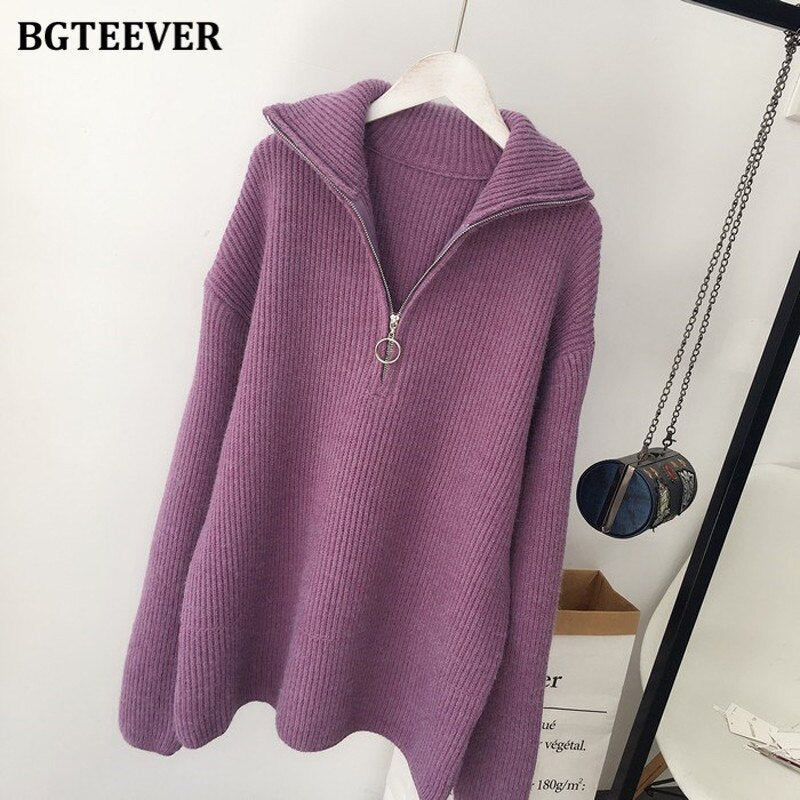 Ifomt  Autumn Winter Zipper Turtleneck Sweaters Women Casual Thick Long Pullover Jumpers Female Loose Knitting Tops 2022