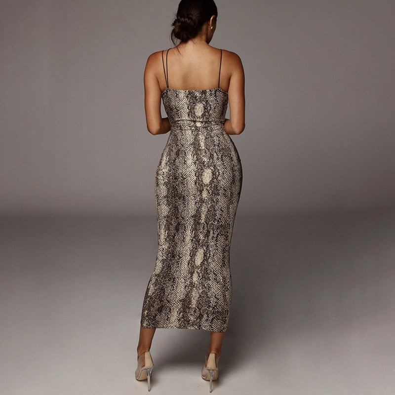 IFOMT Leopard Print Sleeveless Sexy Midi Dress