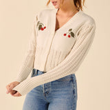 Ifomt Knit Cardigan Crop Top Women V Neck Long Sleeve Cropped Cardigan Sweater 2022 Cute Embroidery Beading Knitted Cardigans Knitwear