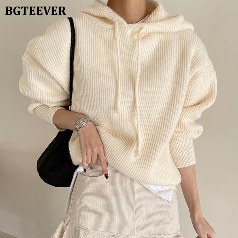 Ifomt  Casual Hooded Ladies Knitted Pullovers 2022 Autumn Winter Loose Full Sleeve Female Solid Sweaters Women Jumpers