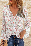 2022 loose women's chiffon shirt V-neck lace floral women  tops shirts with ruffled flared sleeves casual women blouse