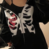 Ifomt Y2K Rhinestone Skeleton Sweatshirt Women Grunge Goth Hoodie Winter Harajuku Long Sleeve Zip Up Streetwear Oversized Jacket New