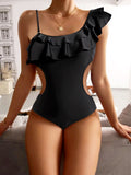 2022 Black Swimsuit Solid One Piece Swimwear Female One Shoulder Bathing Suit Women Swimming Summer Beach Wear