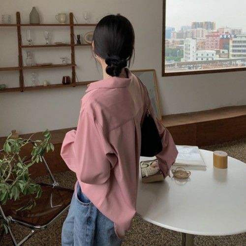 Ifomt Back to college Shirts Women Pure Elegant Office Lady Simple Korean Style Leisure Long Sleeve Blouses Womens All-Match Loose Daily Thin Chic New
