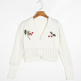 Ifomt Knit Cardigan Crop Top Women V Neck Long Sleeve Cropped Cardigan Sweater 2022 Cute Embroidery Beading Knitted Cardigans Knitwear