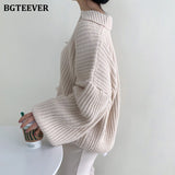 Ifomt  Chic Vintage Lapel Zippers Women Sweaters Jumpers 2022 Autumn Winter Full Sleeve Warm Loose Female Knitted Pullovers