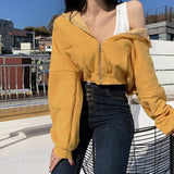 Ifomt Short Hoodies Women Solid Sweatshirt Tracksuit Long Sleeve Female Crop Top 2022 Fashion Korean Clothing Harajuku