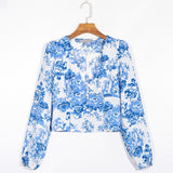 Ifomt Women Blouse V Neck Long Sleeve Summer Chiffon Blouse Women Vintage Floral Print Casual Tops For Womens Tops And Blouses