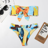 2022 Ifomt Bandeau Bikini Set Bathing Suit Women High Waist Swimsuit Female Push Up Printed Swimwear Bowknot Beach Wear Swim Lady