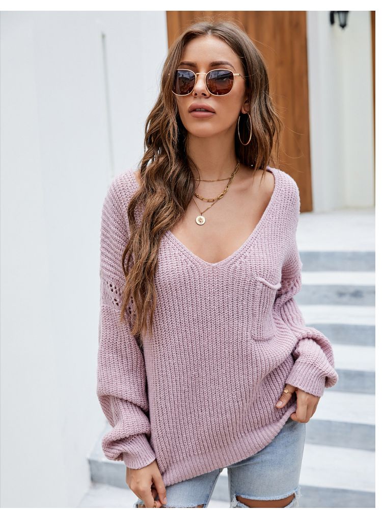 Ifomt Ladies Solid Autumn Winter Sweater Women Pullover Sexy Casual Long Sleeve Pocket Oversize Loose Women Sweater Tops Jumper Female